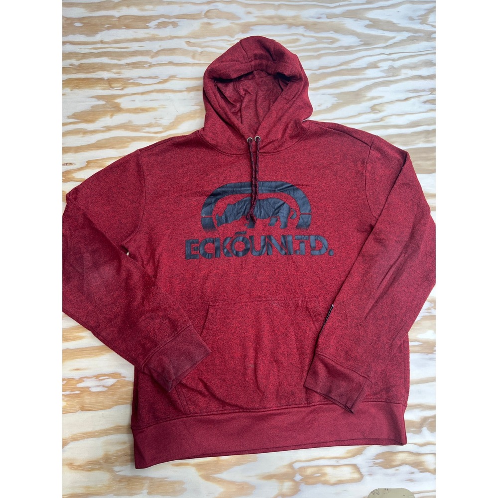 Ecko Unltd Mens Large Hoodie Burgundy Red Rhino Logo Pullover Sweatshirt